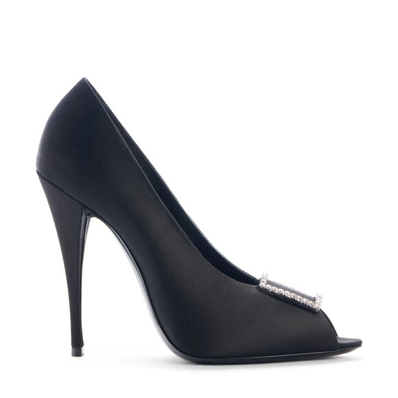 NIB Authentic Saint Laurent Black Frankly 115 Satin Peep Pump Sandals - Picture 3 of 16